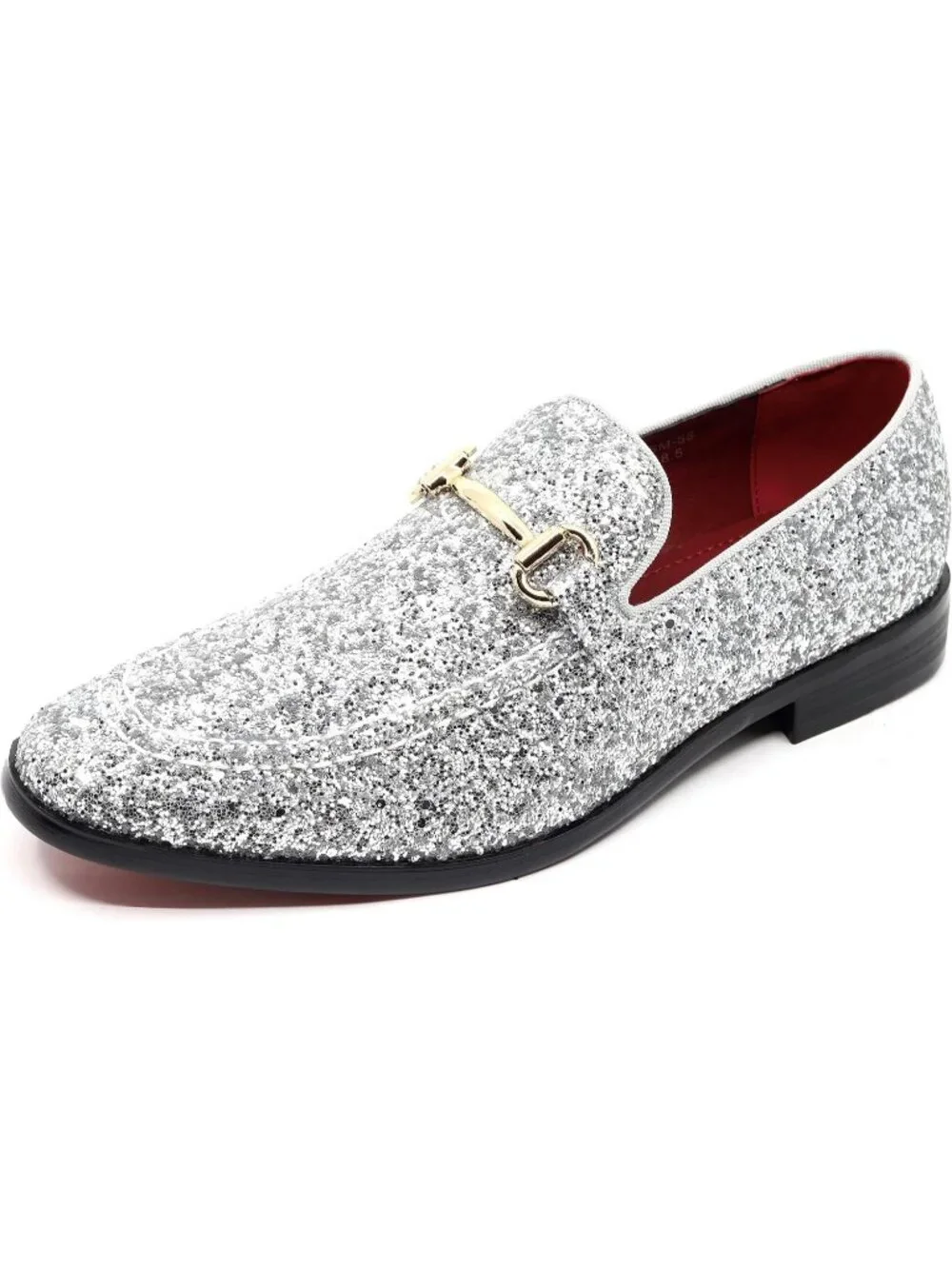 silver glitter mens dress shoes | Metrocharm Rubber Velvet Loafers Gold Buckle Slip On Shoes NEW Hand Bead:No